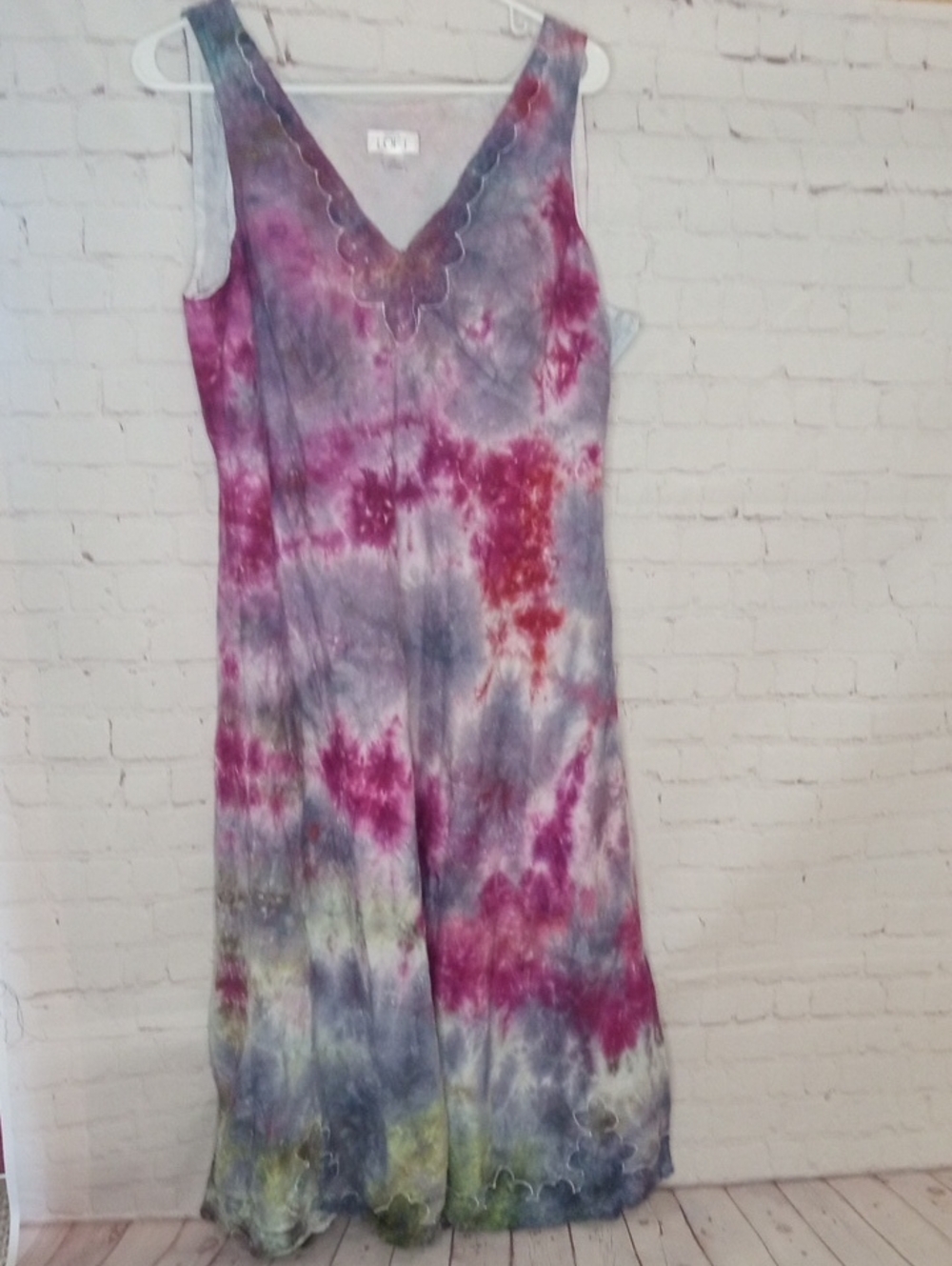 LOFT Purple & Pink Tie-Dye V-Neck Maxi Dress